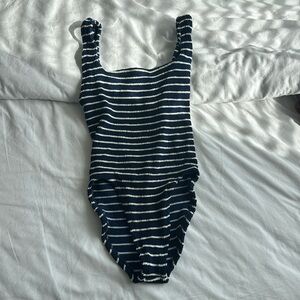 Hunza G Square Neck One Piece - Striped Navy and White